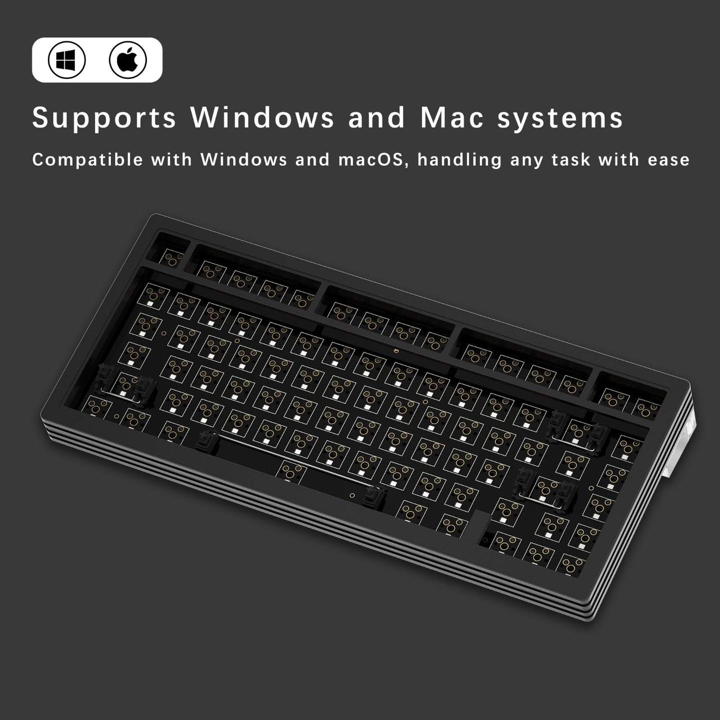 NLOFIN Barebones Keyboard Kit, Custom Mechanical Keyboard Base,Modular Aluminum Keyboard Base, RGB Backlighting Suitable for Win/Mac/Gaming,NLKB-ET82-01