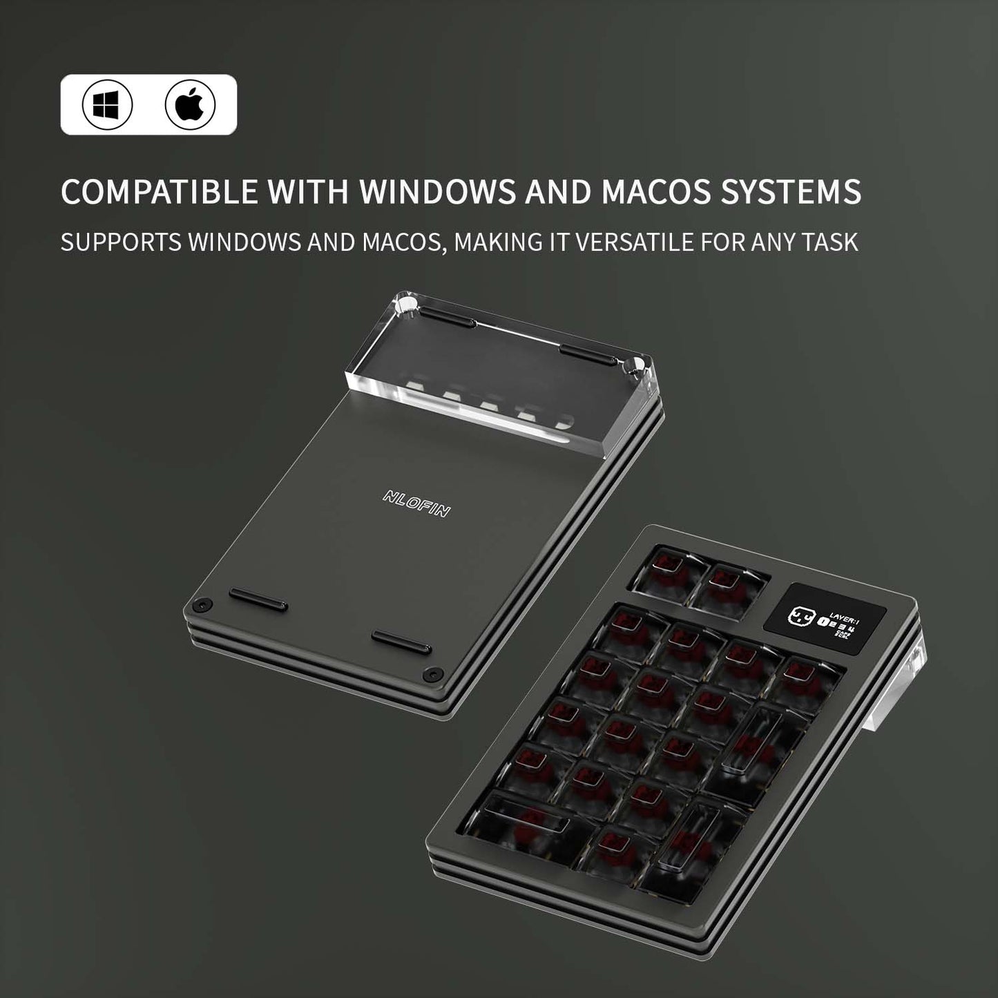 NLOFIN VIA Programmable Number Pad,USB Wired Macro Mechanical Numpad, 19-Key Numpad Portable Keypad with RGB Backlight, Aluminum Alloy with Knob,NLKB-ET19-01