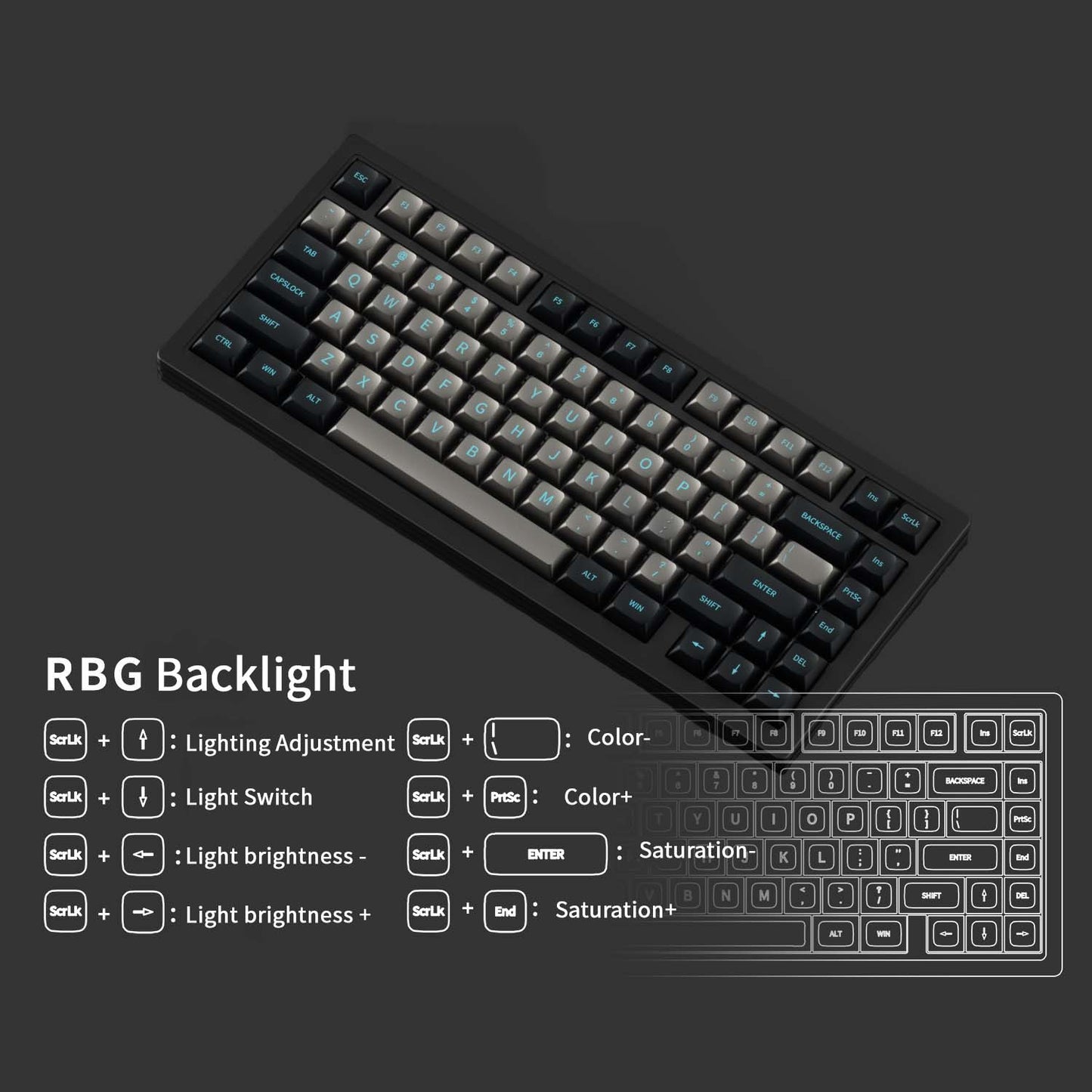NLOFIN Barebones Keyboard Kit, Custom Mechanical Keyboard Base,Modular Aluminum Keyboard Base, RGB Backlighting Suitable for Win/Mac/Gaming,NLKB-ET82-01