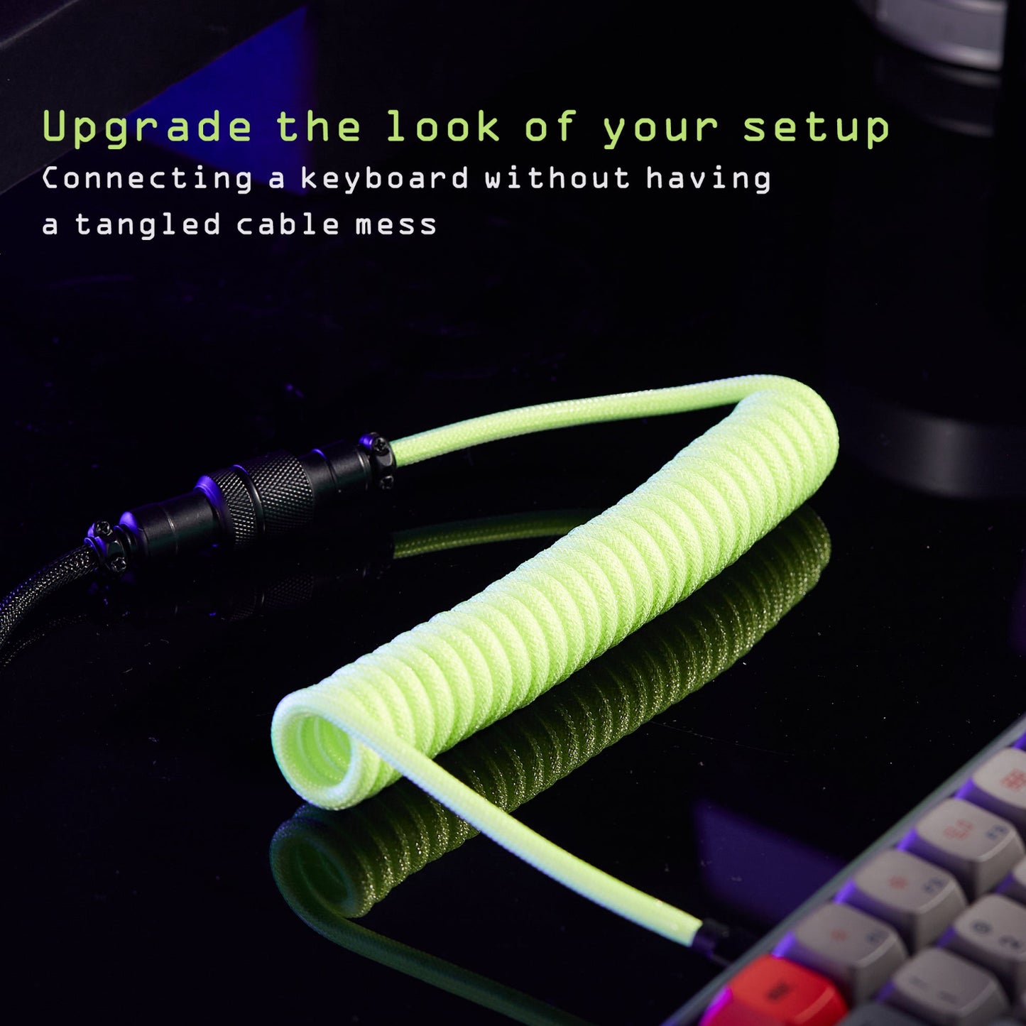 USB-C to USB-A Coiled Cable Double-Sleeved Mechanical Coiled USB C Cable with Detachable Metal Aviator, For Gaming Keyboard,NF-CKC145
