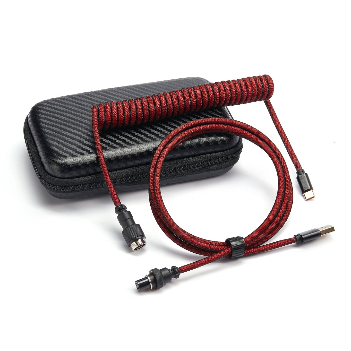 USB-C to USB-A Coiled Cable Double-Sleeved Mechanical Coiled USB C Cable with Detachable Metal Aviator, For Gaming Keyboard,NF-CKC145