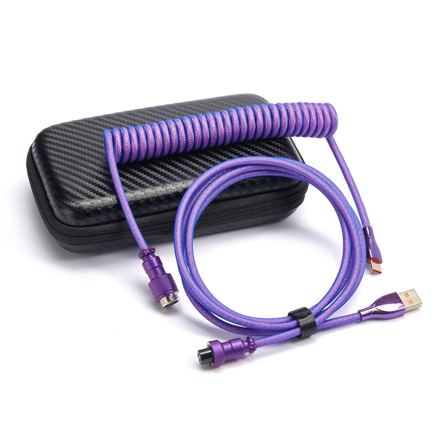 USB-C to USB-A Coiled Cable Double-Sleeved Mechanical Coiled USB C Cable with Detachable Metal Aviator, For Gaming Keyboard,NF-CKC145