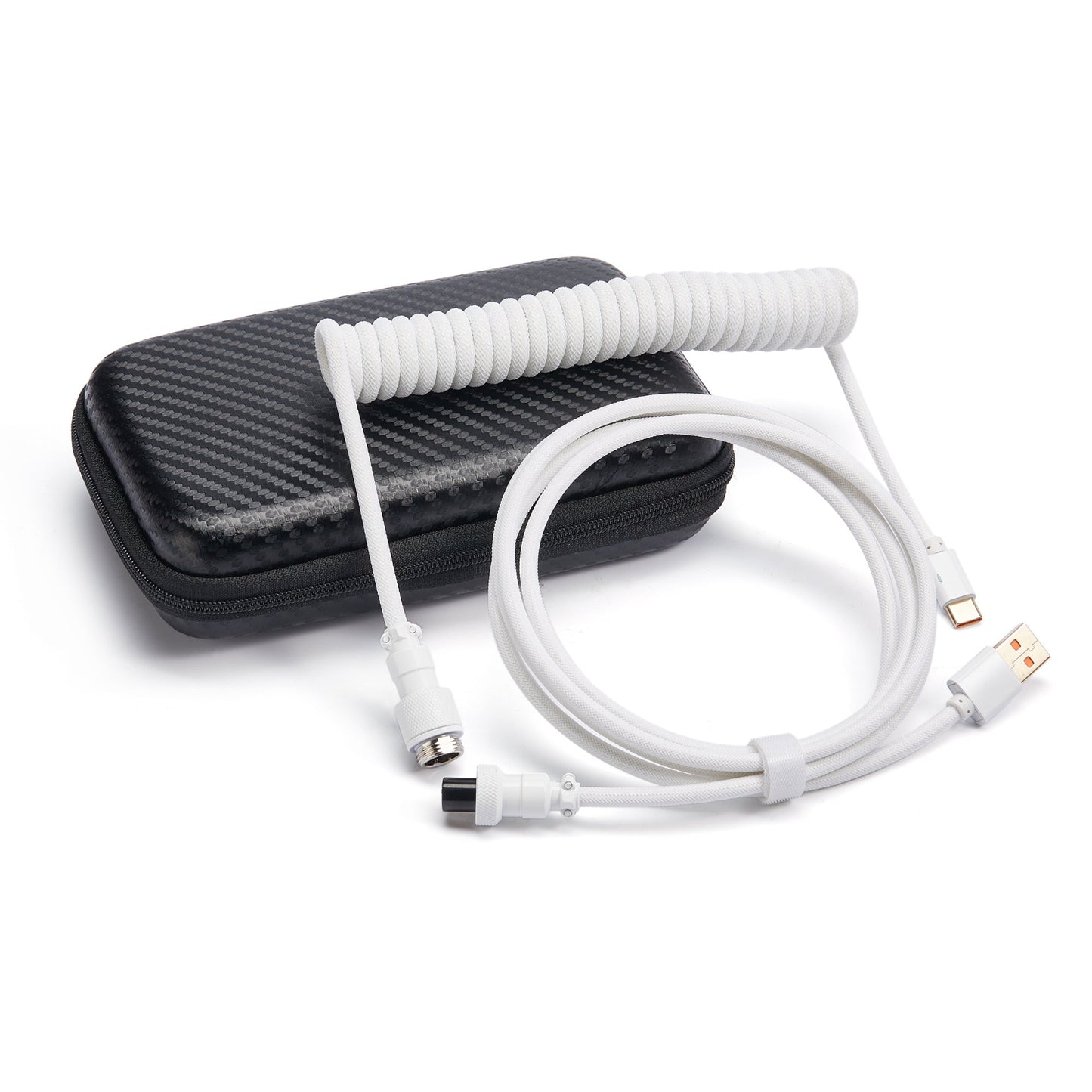 USB-C to USB-A Coiled Cable Double-Sleeved Mechanical Coiled USB C Cable with Detachable Metal Aviator, For Gaming Keyboard,NF-CKC145