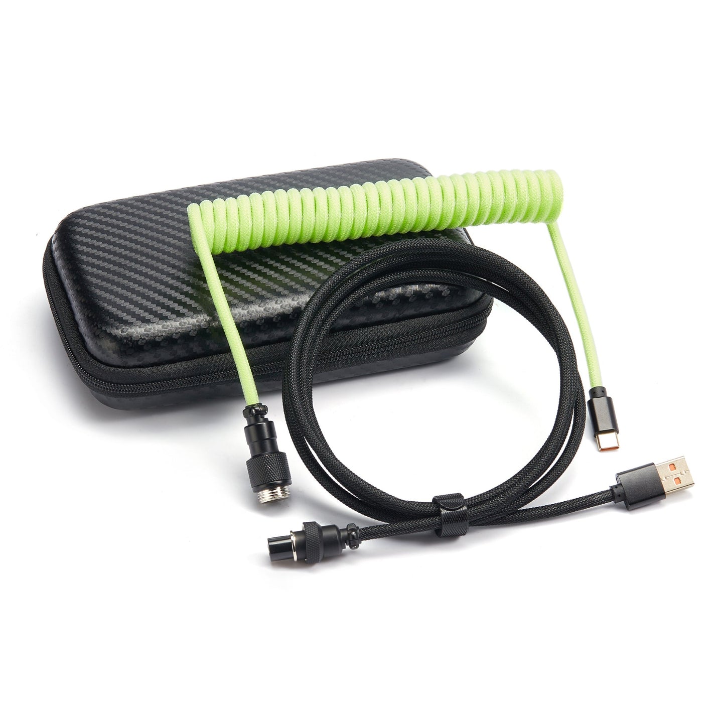 USB-C to USB-A Coiled Cable Double-Sleeved Mechanical Coiled USB C Cable with Detachable Metal Aviator, For Gaming Keyboard,NF-CKC145