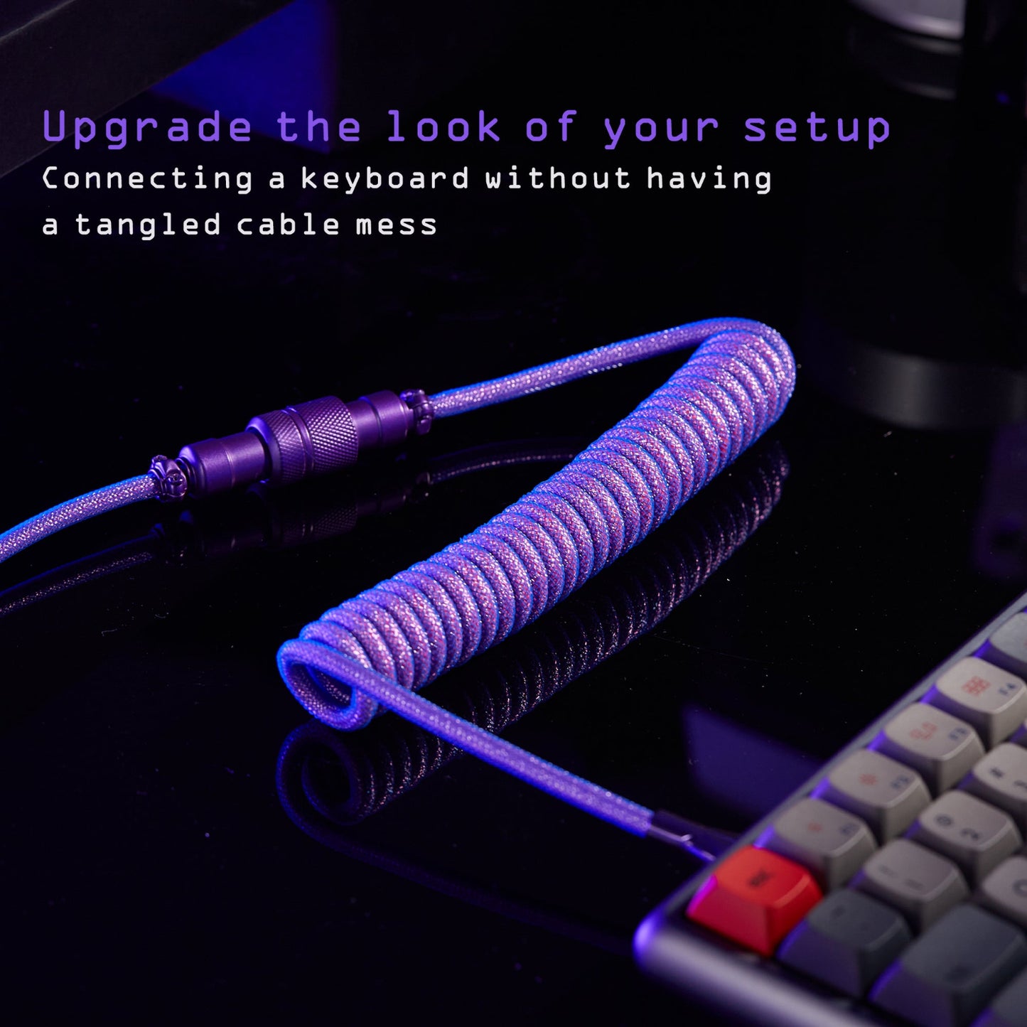 USB-C to USB-A Coiled Cable Double-Sleeved Mechanical Coiled USB C Cable with Detachable Metal Aviator, For Gaming Keyboard,NF-CKC145