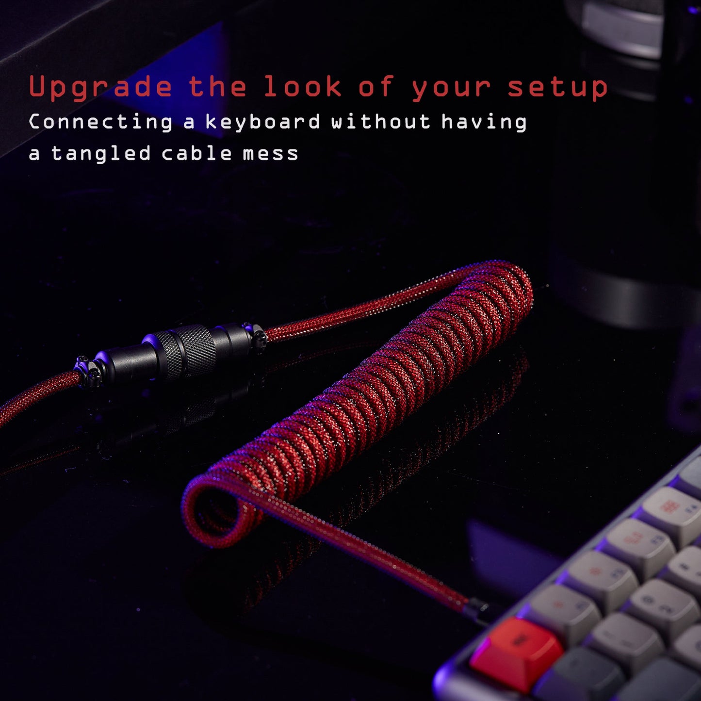 USB-C to USB-A Coiled Cable Double-Sleeved Mechanical Coiled USB C Cable with Detachable Metal Aviator, For Gaming Keyboard,NF-CKC145