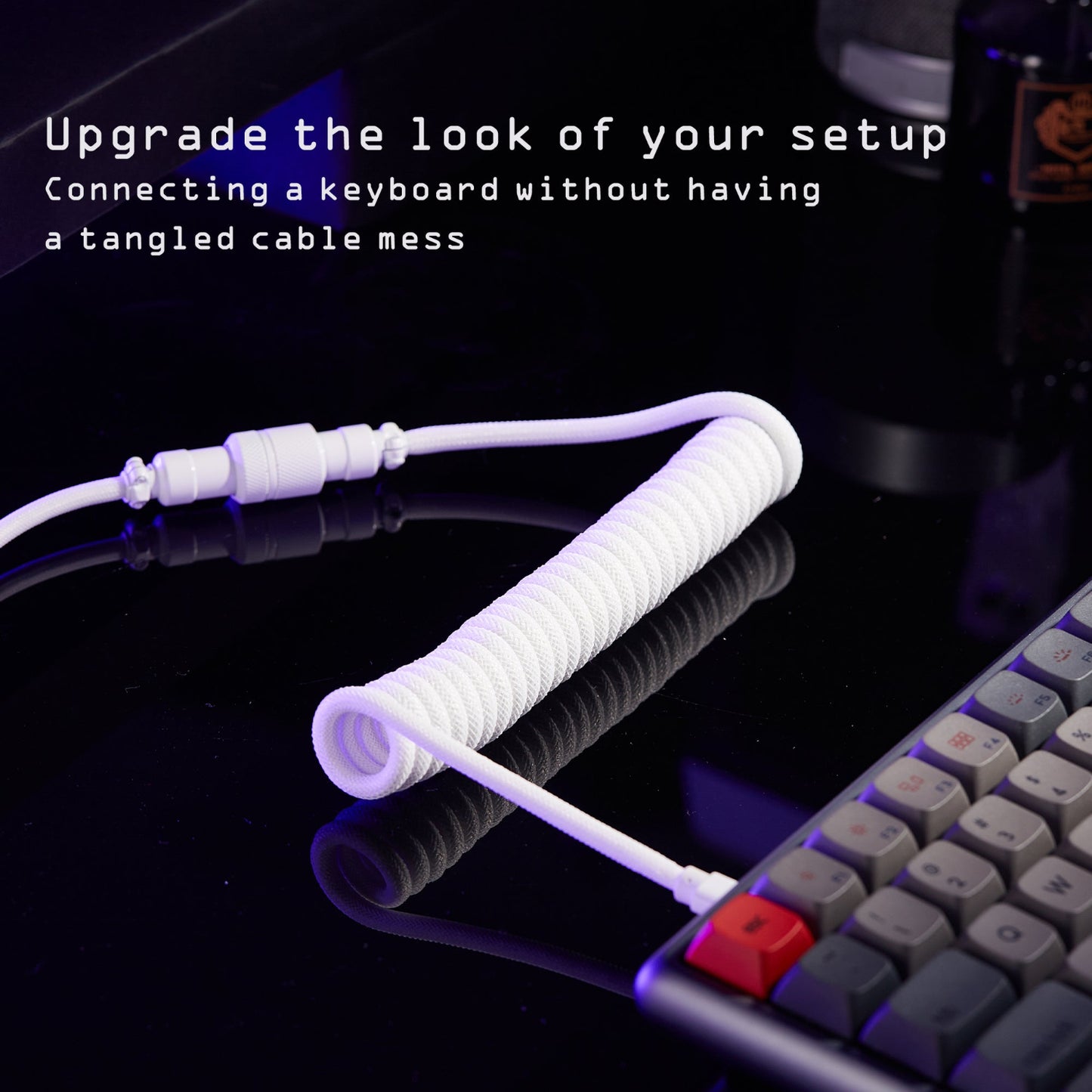 USB-C to USB-A Coiled Cable Double-Sleeved Mechanical Coiled USB C Cable with Detachable Metal Aviator, For Gaming Keyboard,NF-CKC145