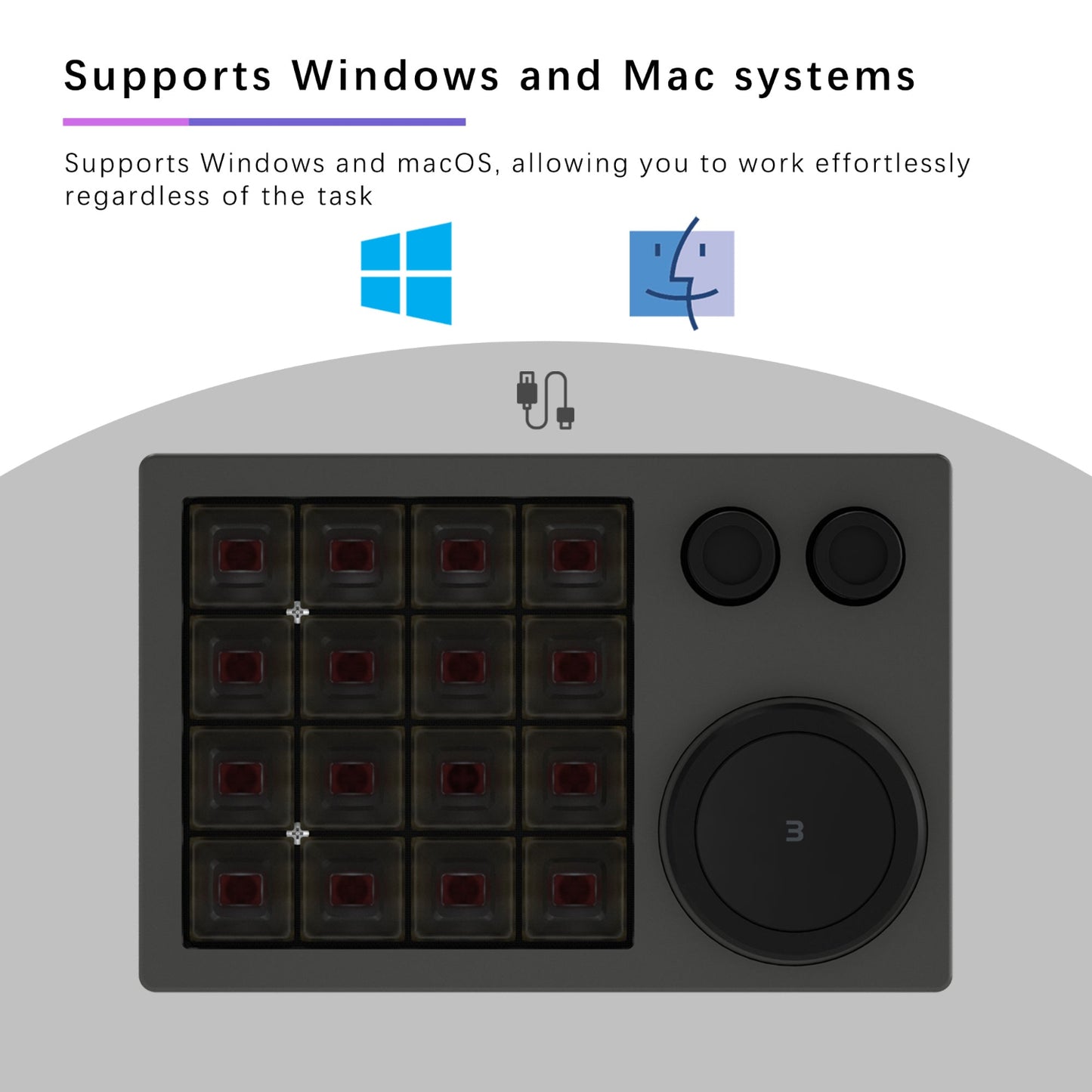 NLOFIN Macro Keypad Programmable Designer,Programmable Keypad With Double Knob 16 Keys And Screen,One Handed Gaming Keyboard For iOS Windows, NLKB-ET16-01