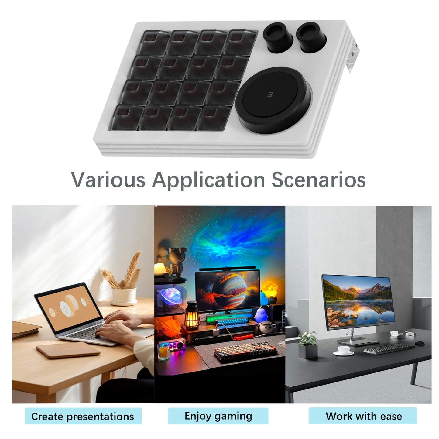 NLOFIN Macro Keypad Programmable Designer,Programmable Keypad With Double Knob 16 Keys And Screen,One Handed Gaming Keyboard For iOS Windows, NLKB-ET16-01