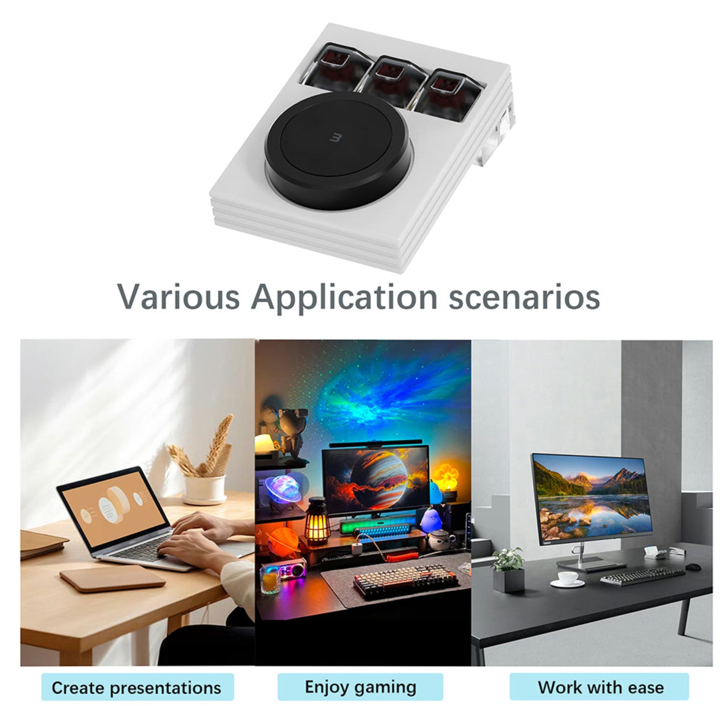NLOFIN Macro Keyboard Programmable Keypad,Mini 3-Key OSU Programmable Mechanical Keyboard,Copy Paste Keyboard with Knob TYPE-C Interface Compatible,Support for Win and Mac Systems,NLKB-ET03-01