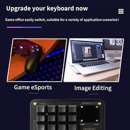 NLOFIN 16-Key Macro Pad with Knob & OLED Display, VIAL Programmable Mechanical Keyboard for Designers/Video Editing Shortcuts, Type-C, Custom Configuration,NLKB-CS16-01