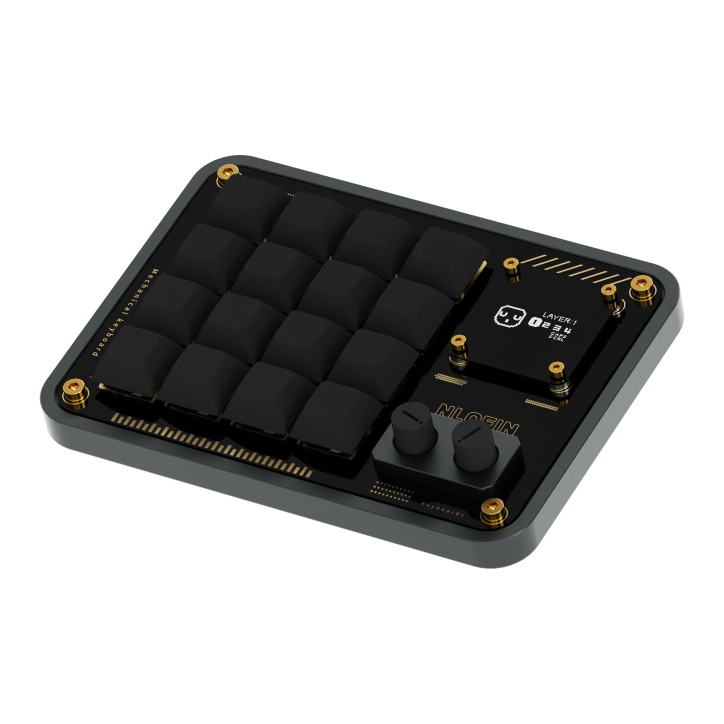 NLOFIN 16-Key Macro Pad with Knob & OLED Display, VIAL Programmable Mechanical Keyboard for Designers/Video Editing Shortcuts, Type-C, Custom Configuration,NLKB-CS16-01