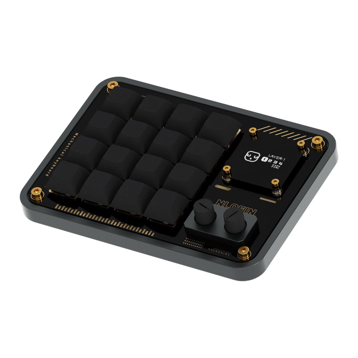NLOFIN 16-Key Macro Pad with Knob & OLED Display, VIAL Programmable Mechanical Keyboard for Designers/Video Editing Shortcuts, Type-C, Custom Configuration,NLKB-CS16-01