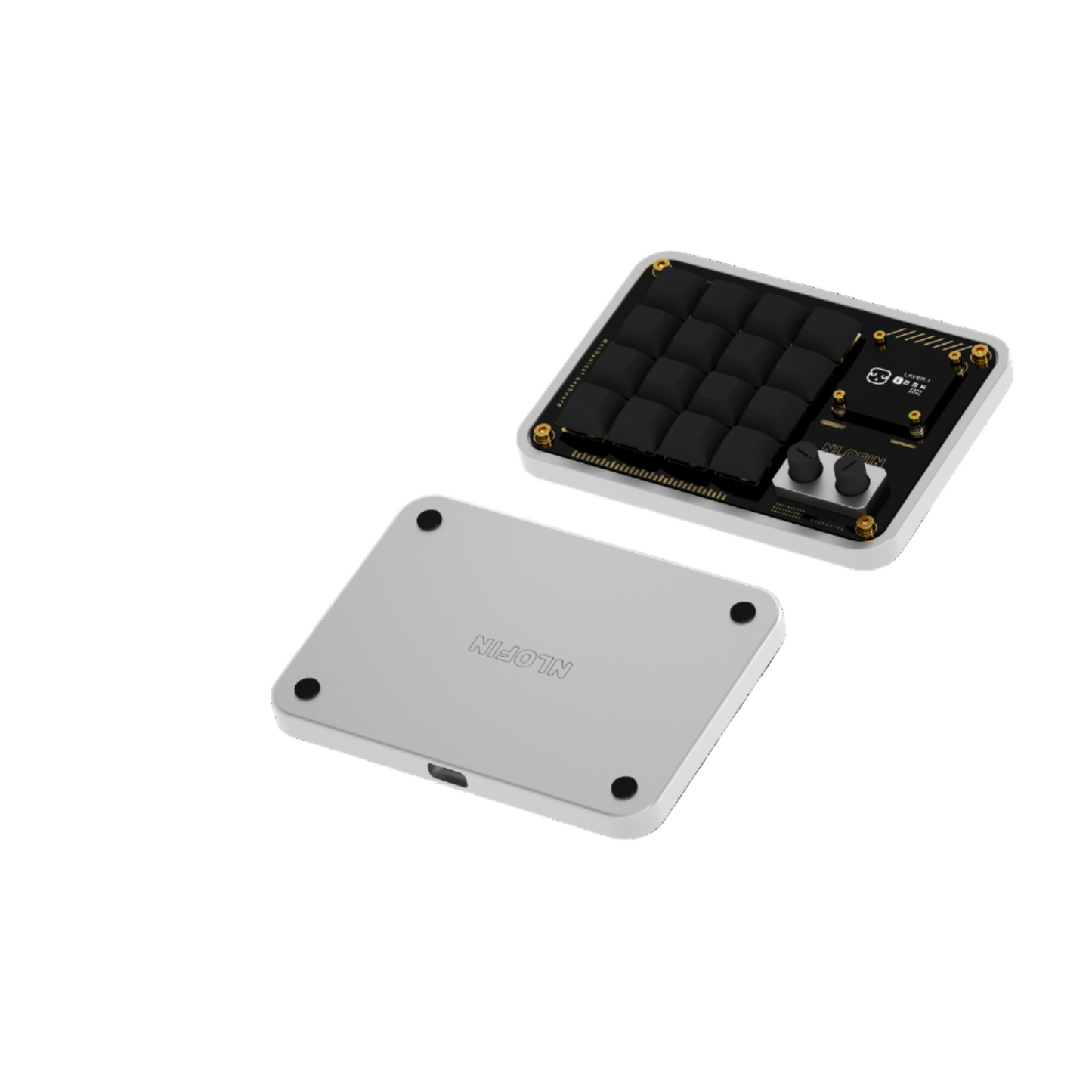NLOFIN 16-Key Macro Pad with Knob & OLED Display, VIAL Programmable Mechanical Keyboard for Designers/Video Editing Shortcuts, Type-C, Custom Configuration,NLKB-CS16-01