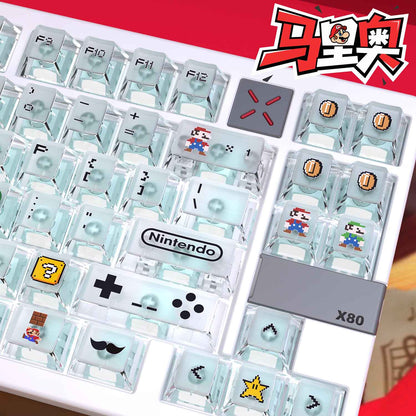 Super Mario Transparent Custom Keycaps Set, Full Size Mechanical Keyboard Keycaps for ROG Night Devil / Majestouch Wooting