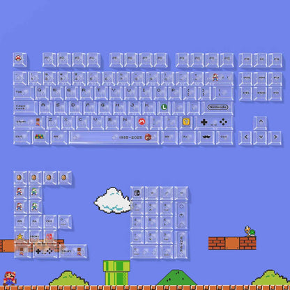 Super Mario Transparent Custom Keycaps Set, Full Size Mechanical Keyboard Keycaps for ROG Night Devil / Majestouch Wooting